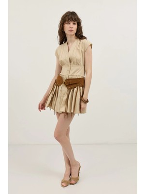Antioch Bej Mini Poplin Kadın Elbise