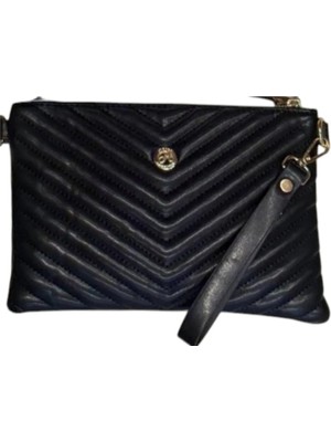 Wikidays.s Moda Trendi V Nakışlı Kapitone Desenli Kadın Portföy El ve Omuz Çantası Clutch (Küçük Boy)