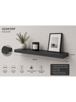 Çağla Design Uçan Raf Modeli Antrasit Tekli