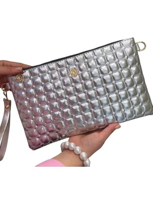 Wikidays.s Moda Trendi Kare Kapitone Desenli Kadın El ve Omuz Çantası Portföy Clutch (Orta Boy)