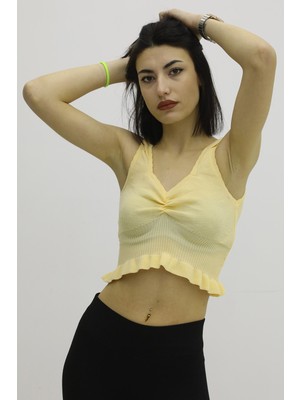 Modi Bel Lastikli Triko Bluz Hardal - P-019708