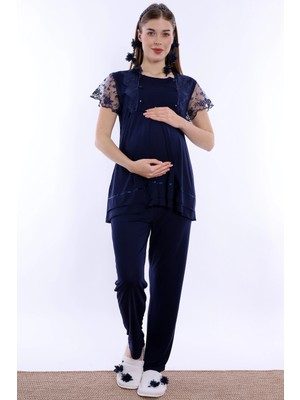 bylohusa Emzirme Özellikli Hamile Lohusa Pijama Takımı Effortt - Lacivert