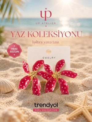 Up Atelier Yaz Koleksiyonu Plaj Modası Puantiyeli Kırmızı Çiçek Model Küpe