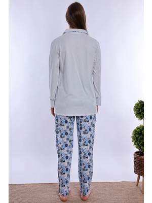bylohusa Doğum Öncesi ve Sonrası Kullanıma Uygun Hamile Lohusa Pijama Takımı Effortt - Mavi