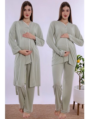 bylohusa Yumuşak Dokulu Pamuklu Sabahlıklı Hamile Lohusa Pijama Takımı Effortt - Yeşil