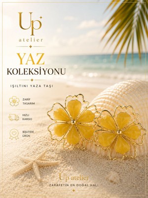 Up Atelier Yaz Koleksiyonu Plaj Modası Sarı Mineli Çiçek Model Küpe
