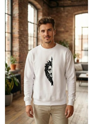 Modi Oversize Bisiklet Yaka Sevgililer Günü Baskılı Sweatshirt - Beyaz