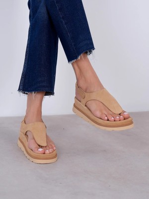 Ece'nin Butiği Poppy Camel Süet Hakiki Deri Kadın Sandalet