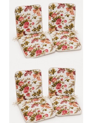 Mandaş 4 Adet Rattan Arkalıklı Sandalye Minderi (Kalınlık 4cm)-Ingiliz Gülü (Pamuklu Kumaş)