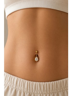 OkkoStore Çelik Damla Taş Göbek Piercing