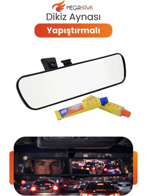MEGAHAWK Araç Içi Dikiz Aynası Geniş Açılı Iç Ayna Yapıştırmalı Aparatlı Net Görüş Universal