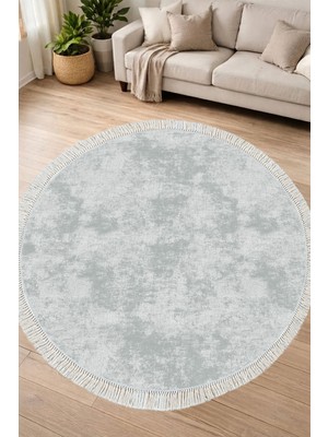 Alanur Home Dijital Baskılı Yuvarlak Salon Halısı | Kaymaz Yıkanabilir | Deri Taban Saçaklı | Vintage | 2092M