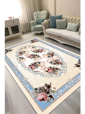 Alanur Home Dijital Baskılı Dikdörtgen Salon Halısı | Kaymaz Yıkanabilir | Keçe Taban | Klasik | 9171M