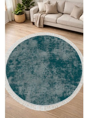 Alanur Home Dijital Baskılı Yuvarlak Salon Halısı | Kaymaz Yıkanabilir | Deri Taban Saçaklı | Vintage | 2092M
