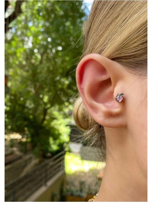 OkkoStore Kadın Silver Renkli Şeftali Tragus Kıkırdak Piercing