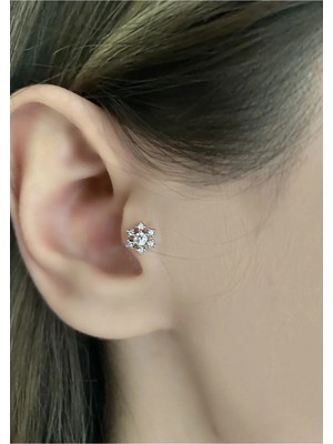 OkkoStore Cerrahi Çelik Kadın Silver Rengi Kar Tanesi Tragus Kıkırdak Piercing