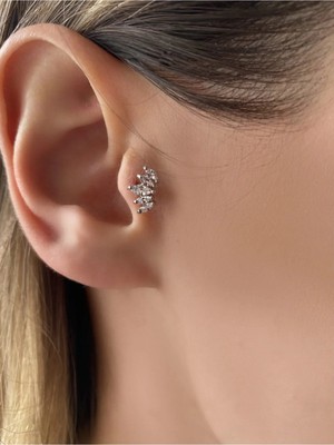 OkkoStore Kadın Baget Taşlı Silver Renkli Kıkırdak Tragus Piercing