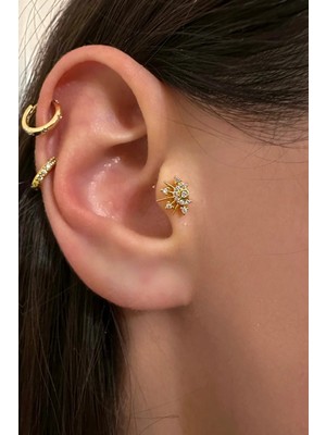 OkkoStore Cerrahi Çelik Taşlı Yarım Güneş Piercing