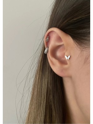 OkkoStore Kadın Silver Rengi Kelebek Tragus Kıkırdak Piercing