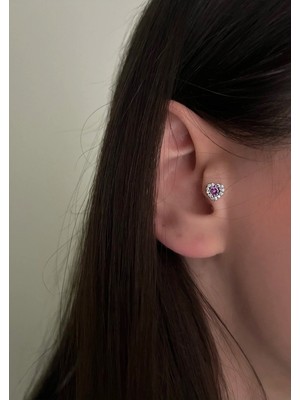 OkkoStore Cerrahi Çelik Renkli Taşlı Kalp Tragus Piercing
