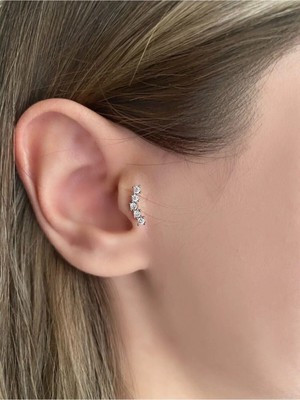 OkkoStore Cerrahi Çelik Kadın Silver Rengi Beş Taş Tragus Kıkırdak Piercing