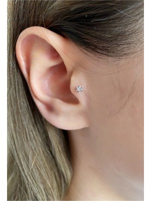 OkkoStore Kadın Çelik Silver Rengi Yıldız Tek Taş Tragus Piercing