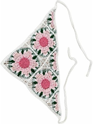 Sibel Günay Butik El Örgüsü Çiçek Motifli Üçgen Saç Bandanası – Bohem Yazlık Bandana