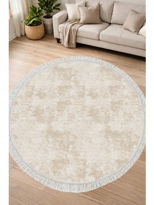 Alanur Home Dijital Baskılı Yuvarlak Salon Halısı | Kaymaz Yıkanabilir | Deri Taban Saçaklı | Vintage | 2092M