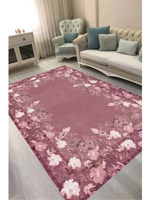 Alanur Home Dijital Baskılı Dikdörtgen Salon Halısı | Kaymaz Yıkanabilir | Keçe Taban | Çiçekli | P1388