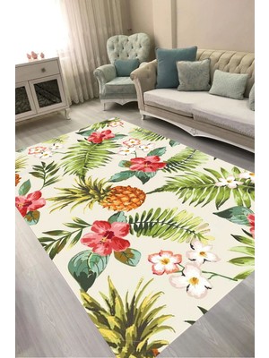 Alanur Home Dijital Baskılı Dikdörtgen Salon Halısı | Kaymaz Yıkanabilir | Keçe Taban | Çiçekli | S5025