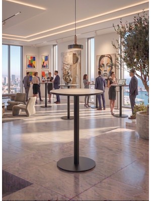 İrem Matte Prime Beyaz Yuvarlak Kompakt Laminant 102CM Bistro Metal Masa - Cafe, Otel, Restoran Masası