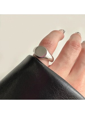 OkkoStore Kadın Gümüş Rengi Oval Serçe Parmak Yüzük