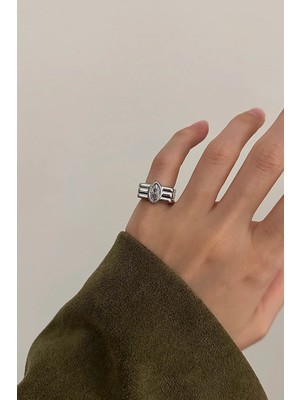 OkkoStore Tektaş Damla Serçe Parmak Ayarlanabilir Yüzük