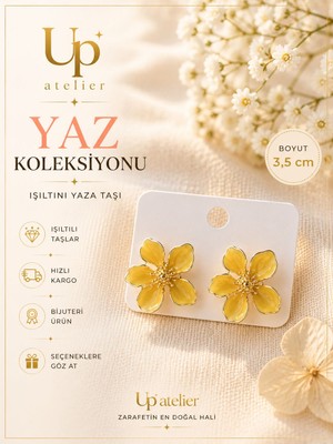 Up Atelier Yaz Koleksiyonu Plaj Modası 5 Yapraklı Sarı Çiçek Model Küpe