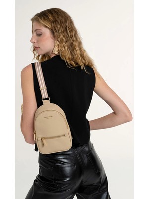 Pierre Cardin Bej Suni Deri Kadın Body Bag Çapraz Omuz Çantası