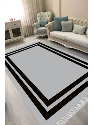 Alanur Home Dijital Baskılı Dikdörtgen Salon Halısı | Kaymaz Yıkanabilir | Keçe Taban Saçaklı | Geometrik | 1696