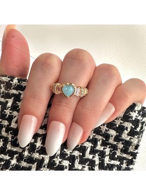 OkkoStore Mavi Opal Taşlı Kalp Yüzük