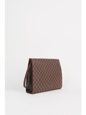 Vivaq Kadın Petunya Desenli Acı Kahve Astarlı Suni Deri Bilek Askılı Portföy El ve Clutch Çanta