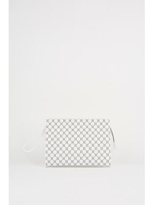Vivaq Kadın Petunya Desenli Beyaz Astarlı Suni Deri Bilek Askılı Portföy El ve Clutch Çanta