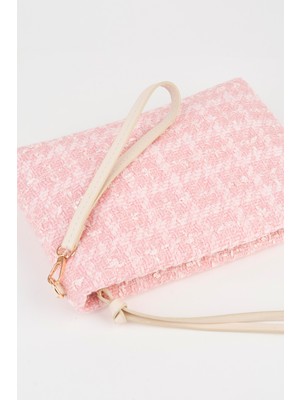 Vivaq Kadın Bellis Tweed Kumaş Pembe Astarlı Suni Deri Bilek Askılı Portföy El ve Clutch Çanta