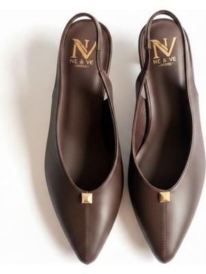 Ne&Ve Shoes Kahve Deri Trok Detaylı Içten Büzgü Lastikli Kadın Sivri Burun Topuklu Ayakkabı