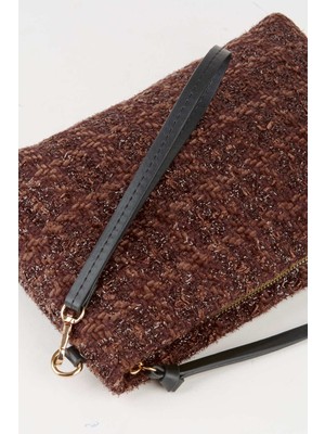 Vivaq Kadın Bellis Tweet Kumaş Acı Kahve Astarlı Suni Deri Bilek Askılı Portföy El ve Clutch Çanta