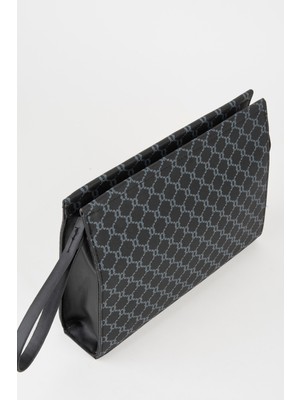 Vivaq Kadın Petunya Desenli Siyah Astarlı Suni Deri Bilek Askılı Portföy El ve Clutch Çanta