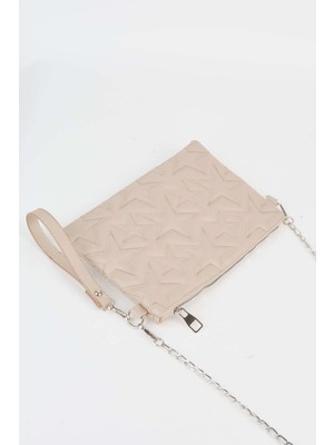 Vivaq Kadın Vizon Yıldız Nakışlı Suni Deri Bilek ve Zincir Askılı Portföy El ve Clutch Çanta