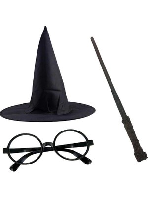 Asil Acar Home Harry Potter Siyah Şapkası Harry Potter Gözlüğü Harry Potter Asası 3 Lü Set