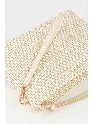 Vivaq Kadın Bellis Hasır Krem Astarlı Suni Deri Bilek Askılı Portföy El ve Clutch Çanta