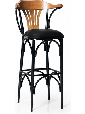 Dengema 169/65 Modern Bar Taburesi Yeşil Deri, Ahşap Sırt, Metal Ayak - 65 cm Yükseklik