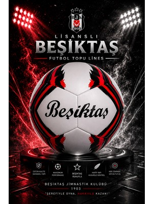 Avessa Lisanslı BJK-3013 Beşiktaş Futbol Topu Liners - Kaliteli Pu Deri Yüzey - 4 Katmanlı Güçlendirilmiş Astar