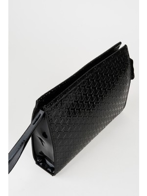 Vivaq Kadın Petunya Dokulu Siyah Astarlı Suni Deri Bilek Askılı Portföy El ve Clutch Çanta