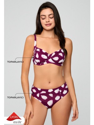 Kom Kadın Siyah Desenli Telli Kapsız Drape Detaylı Toparlayıcı Bikini Takımı
